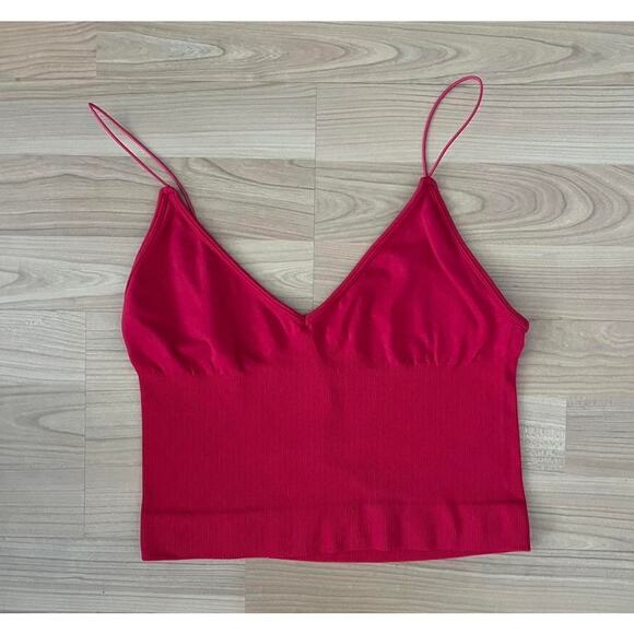 Brami Red Ribbed V-Neck Bra Top - Picture 2 of 5